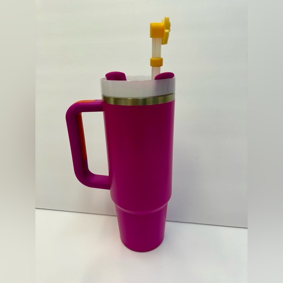 Stanley Pink Travel Mug with Yellow Straw Cap - Picture 9 of 9